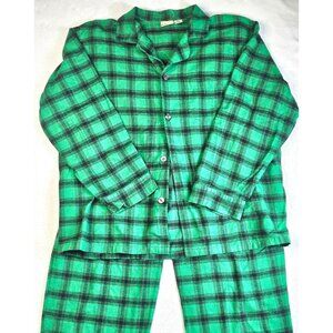 Vtg L.L. Bean Mens Plaid Flannel Pajama Set XL Green Check Cotton Sleepwear